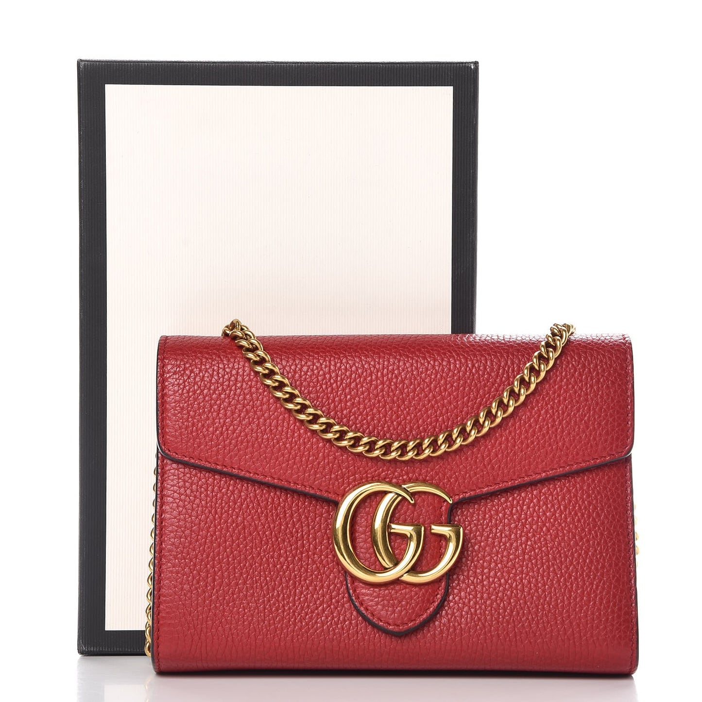 Calfskin GG Marmont Chain Wallet Vulcanic Red