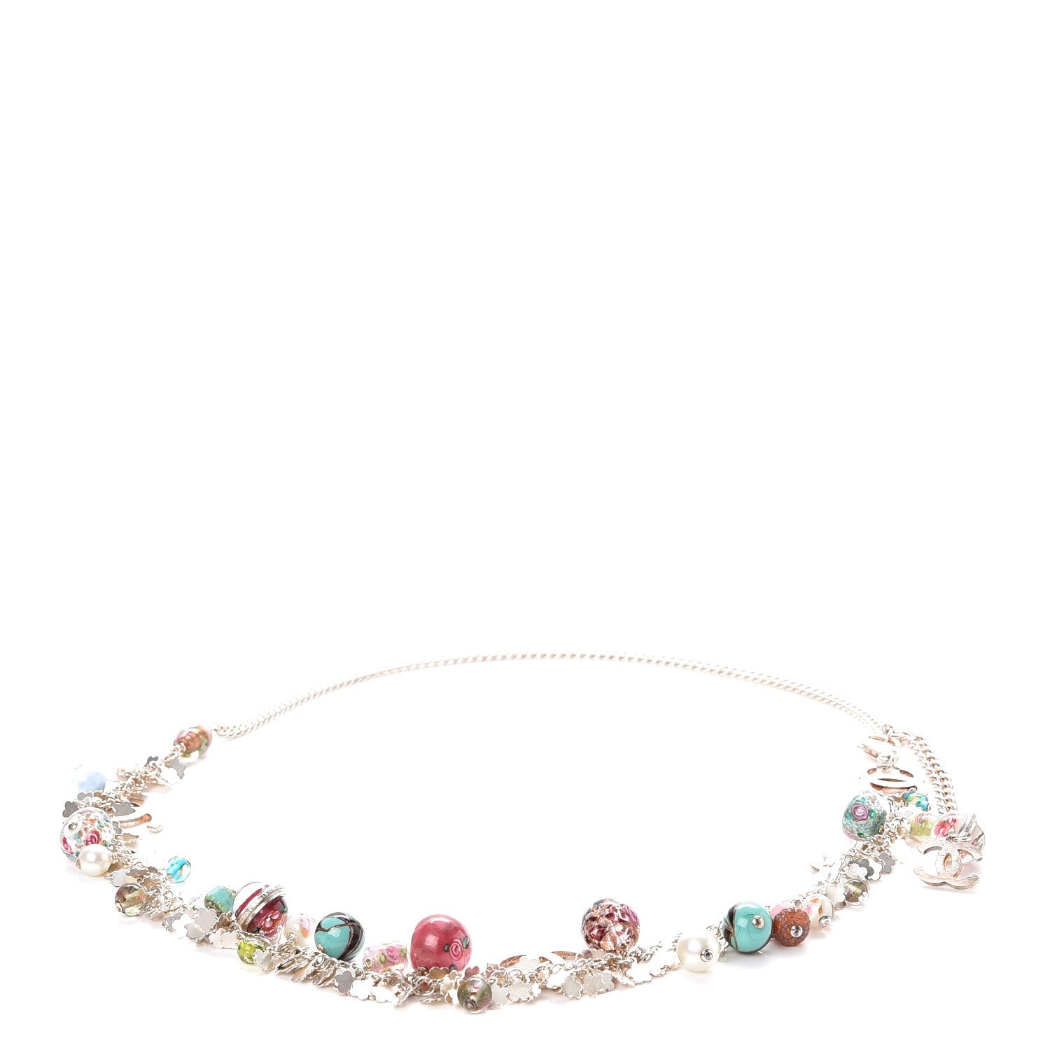Chanel Glass Beaded Charm CC Belt Silver Multicolor 3 of 8
