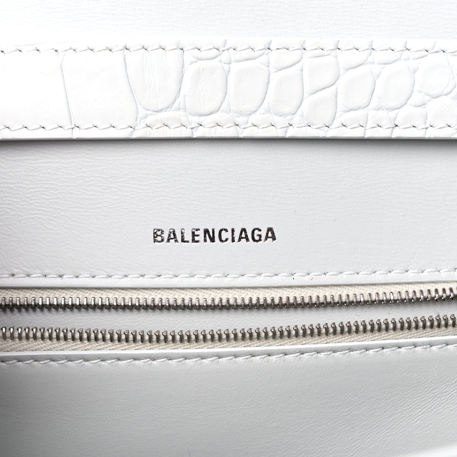 Balenciaga Shiny Calfskin Crocodile Embossed Small Hourglass Sling Shoulder Bag White 5 of 13
