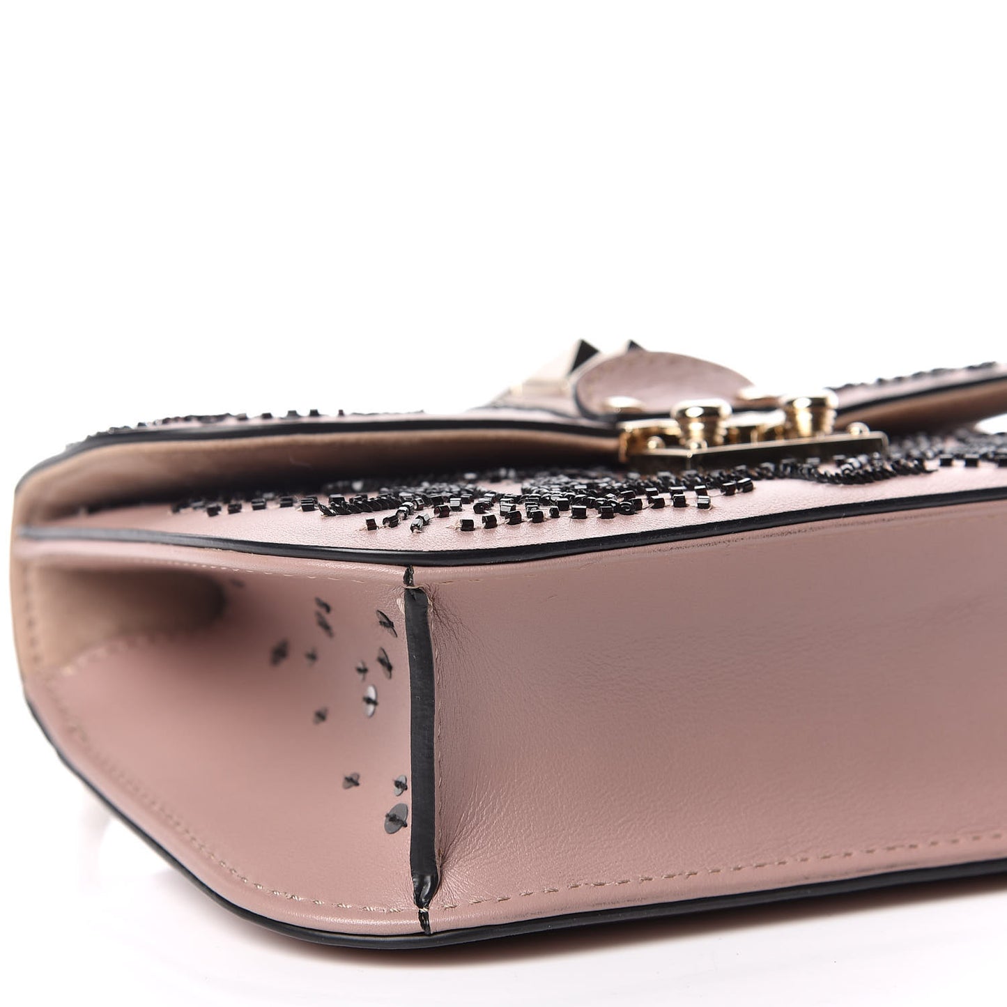Vitello Sequin Embellished Small Glam Lock Rockstud Flap Poudre