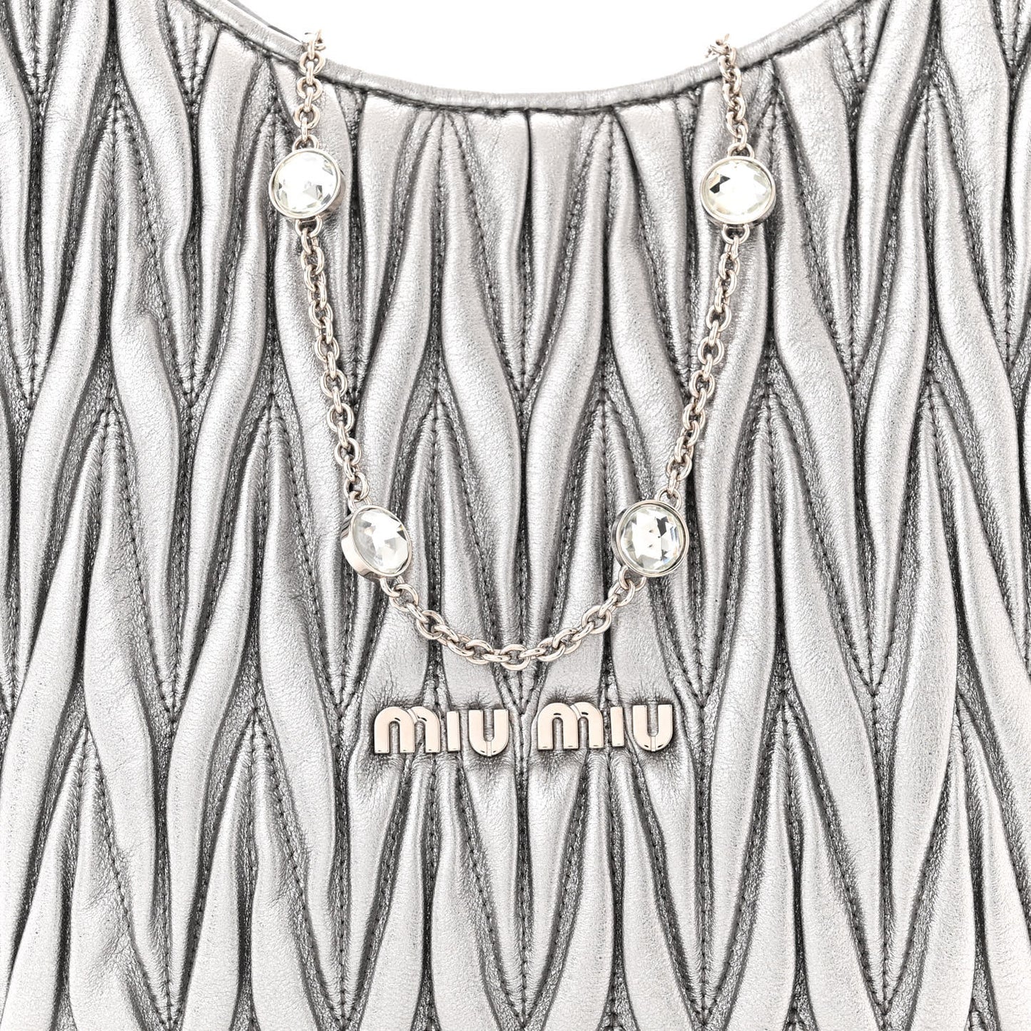 Metallic Nappa Matelasse Crystal Shoulder Bag Cromo