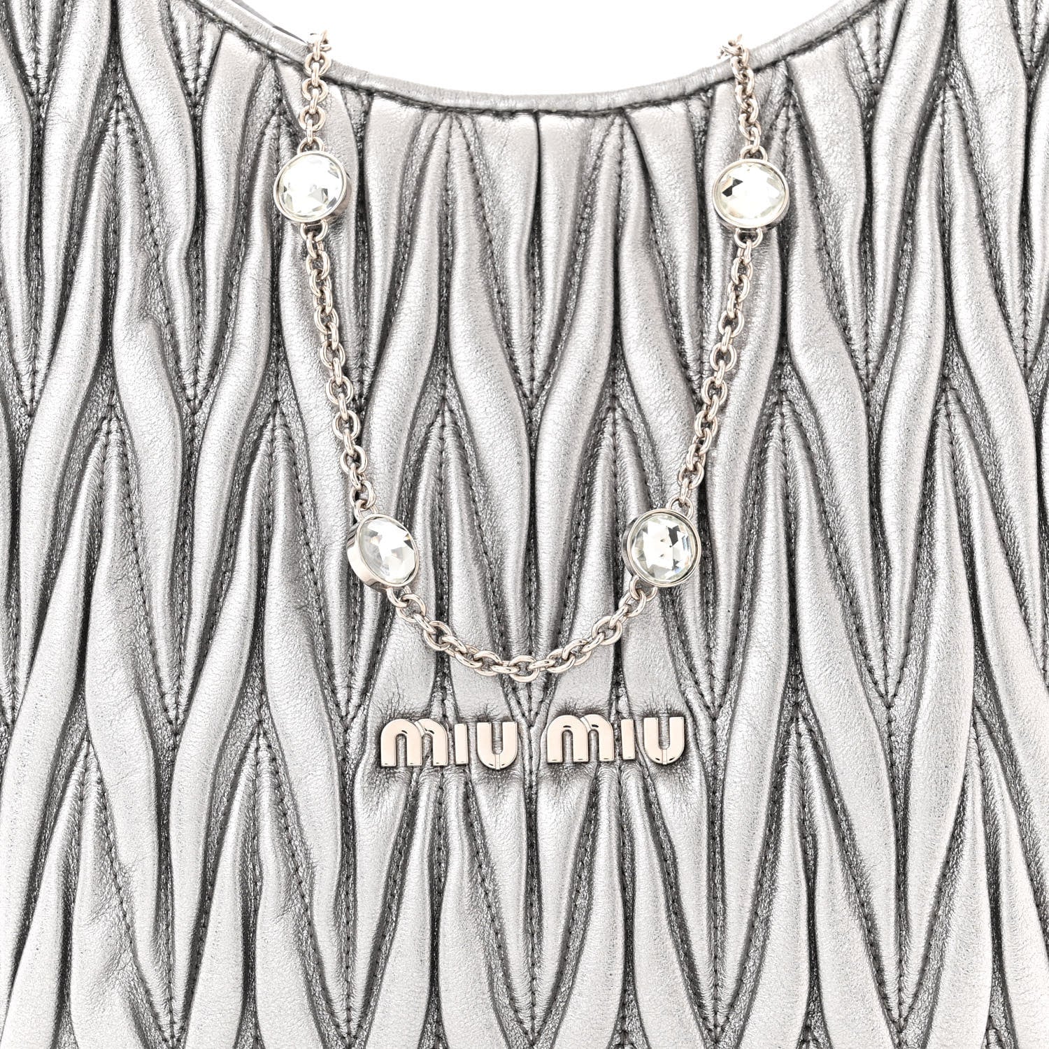 Miu Miu Metallic Nappa Matelasse Crystal Shoulder Bag Cromo 8 of 10