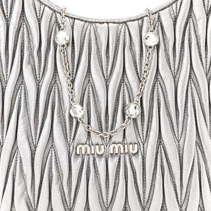 Miu Miu Metallic Nappa Matelasse Crystal Shoulder Bag Cromo 8 of 10