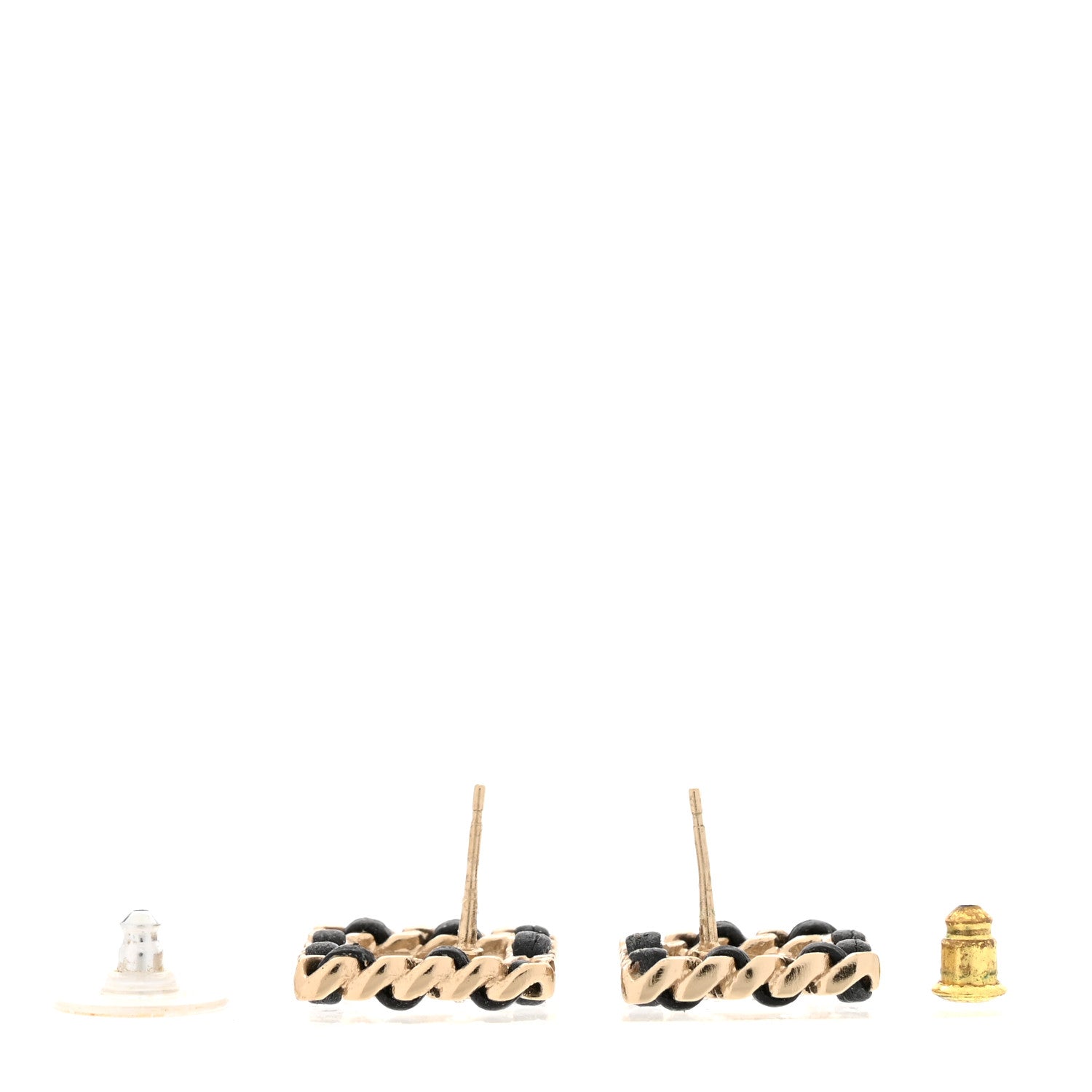 Chanel Crystal Lambskin Chain Sergeant Chanel Stud Earrings Black Gold 3 of 5