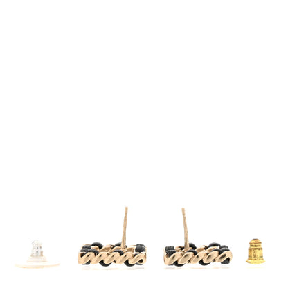 Chanel Crystal Lambskin Chain Sergeant Chanel Stud Earrings Black Gold 3 of 5