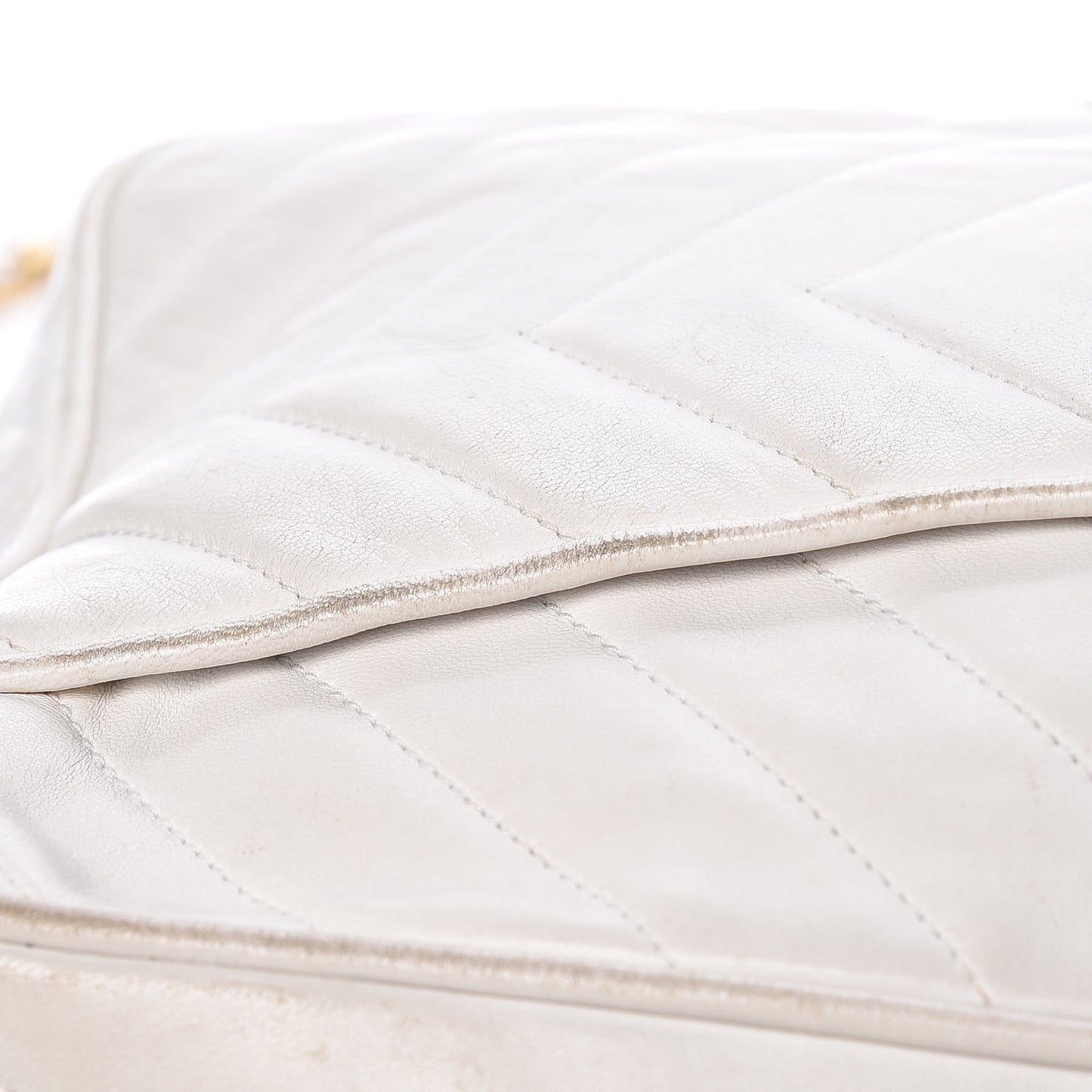 Lambskin Chevron Tassel Camera Case White