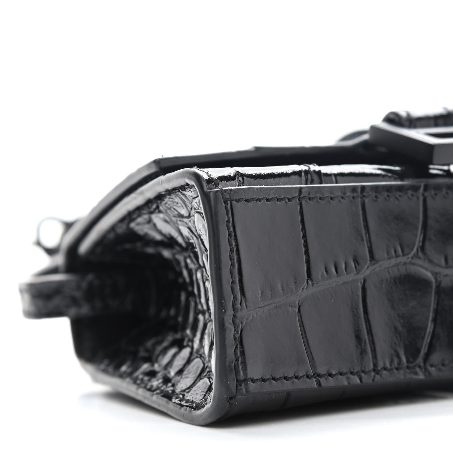 Balenciaga Shiny Calfskin Monochrome Crocodile Embossed Hourglass Top Handle Bag Mini Black 6 of 7
