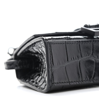Balenciaga Shiny Calfskin Monochrome Crocodile Embossed Hourglass Top Handle Bag Mini Black 6 of 7