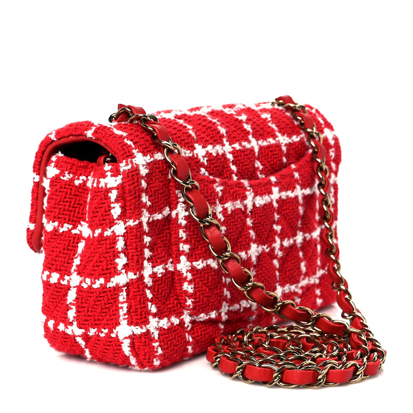 Tweed Quilted Mini Rectangular Flap White Red