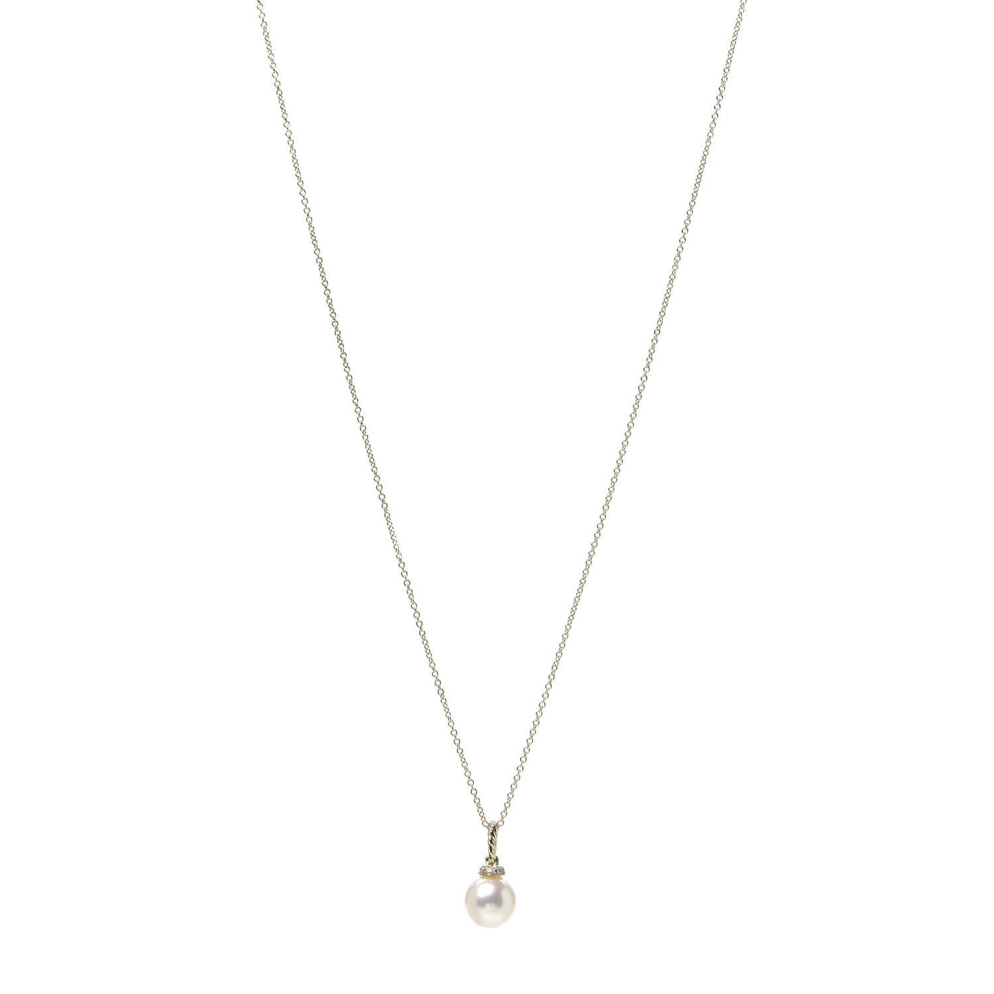 18K Yellow Gold Diamond Pearl 9mm Solari Pendant Necklace