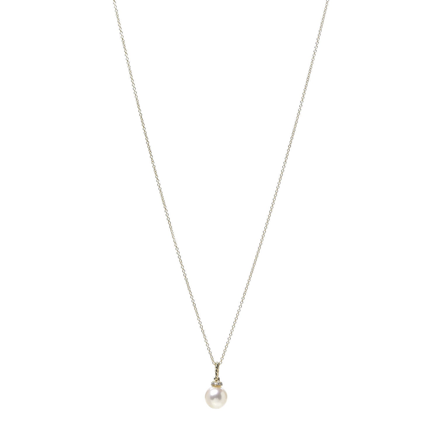 David Yurman 18K Yellow Gold Diamond Pearl 9mm Solari Pendant Necklace 1 of 5