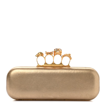 Alexander McQueen Metallic Lambskin Skull Knuckle Box Clutch Gold 1 of 11