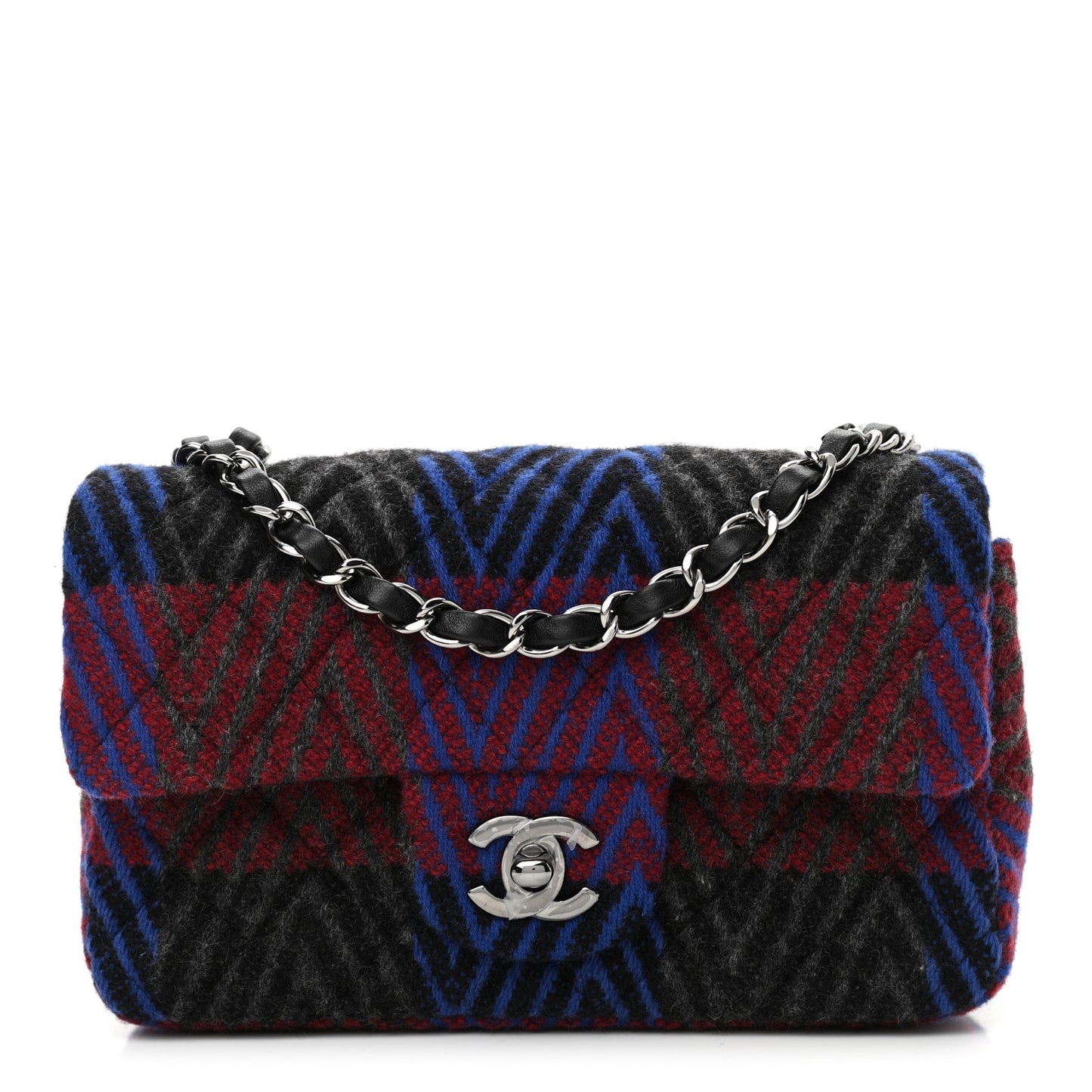 Wool Quilted Mini Rectangular Flap Red Grey Multicolor