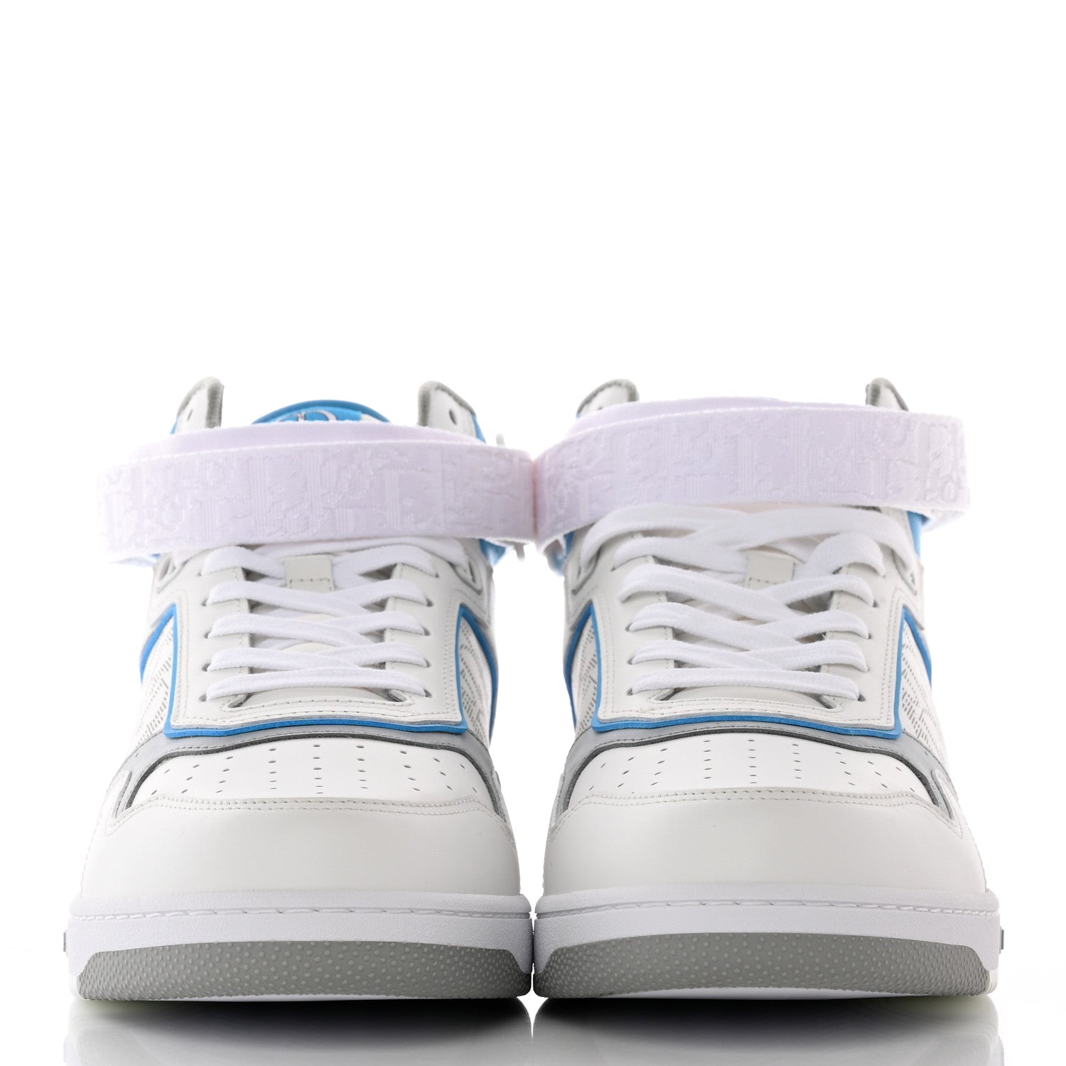 Christian Dior Smooth Calfskin Oblique Galaxy Perforated Mens B27 Mid Top Sneakers 45 Beige Blue 2 of 17