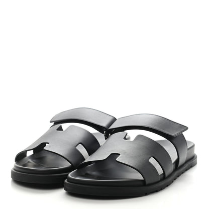 Hermes Calfskin Mens Chypre Sandals 42 Black 3 of 8