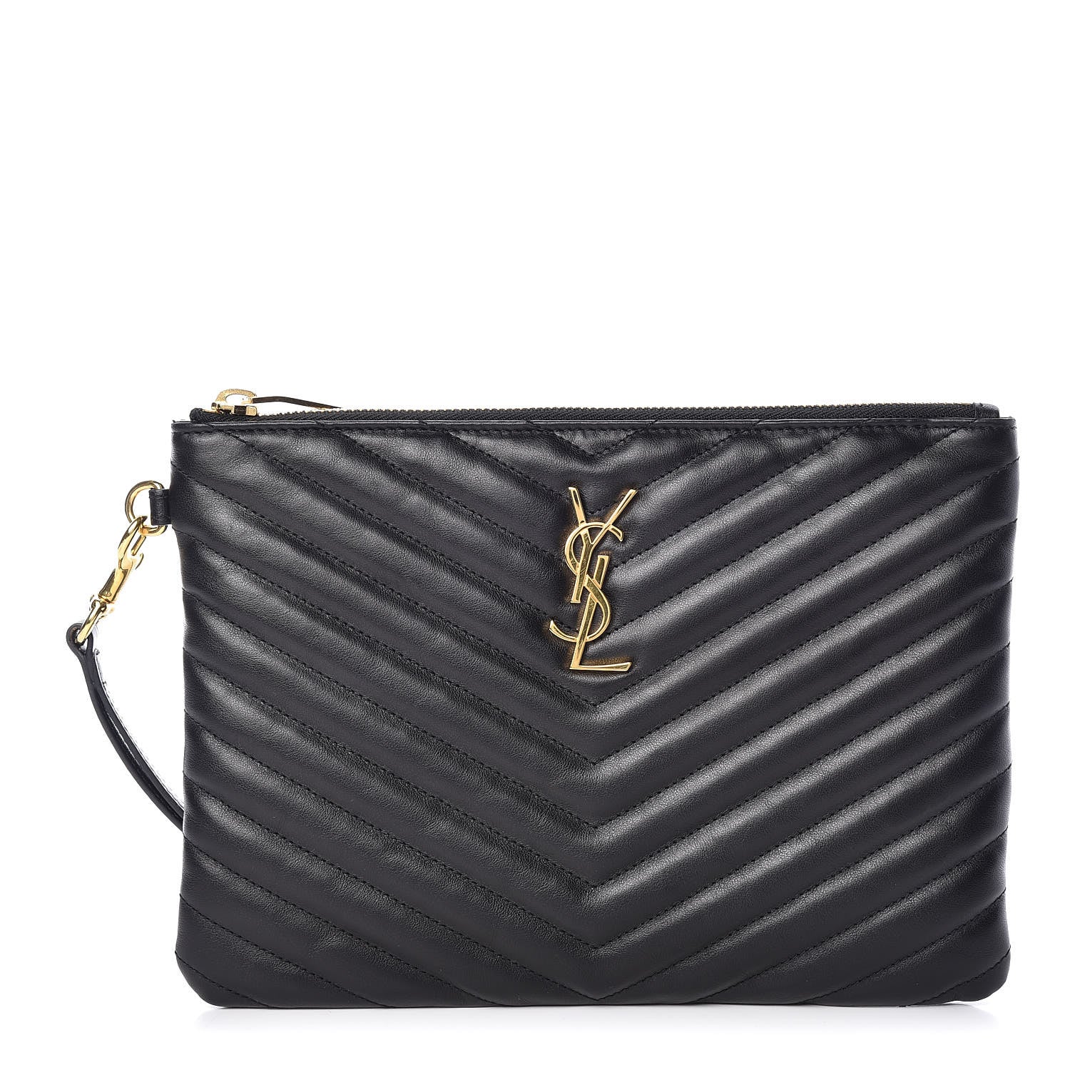 Saint Laurent Calfskin Matelasse Chevron Monogram A5 Wristlet Black 1 of 7