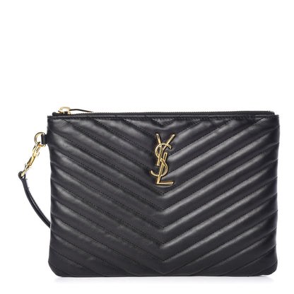 Saint Laurent Calfskin Matelasse Chevron Monogram A5 Wristlet Black 1 of 7
