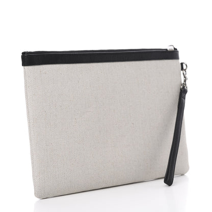 Saint Laurent Linen Canvas Rive Gauche Zipped Pouch Optic White 3 of 8