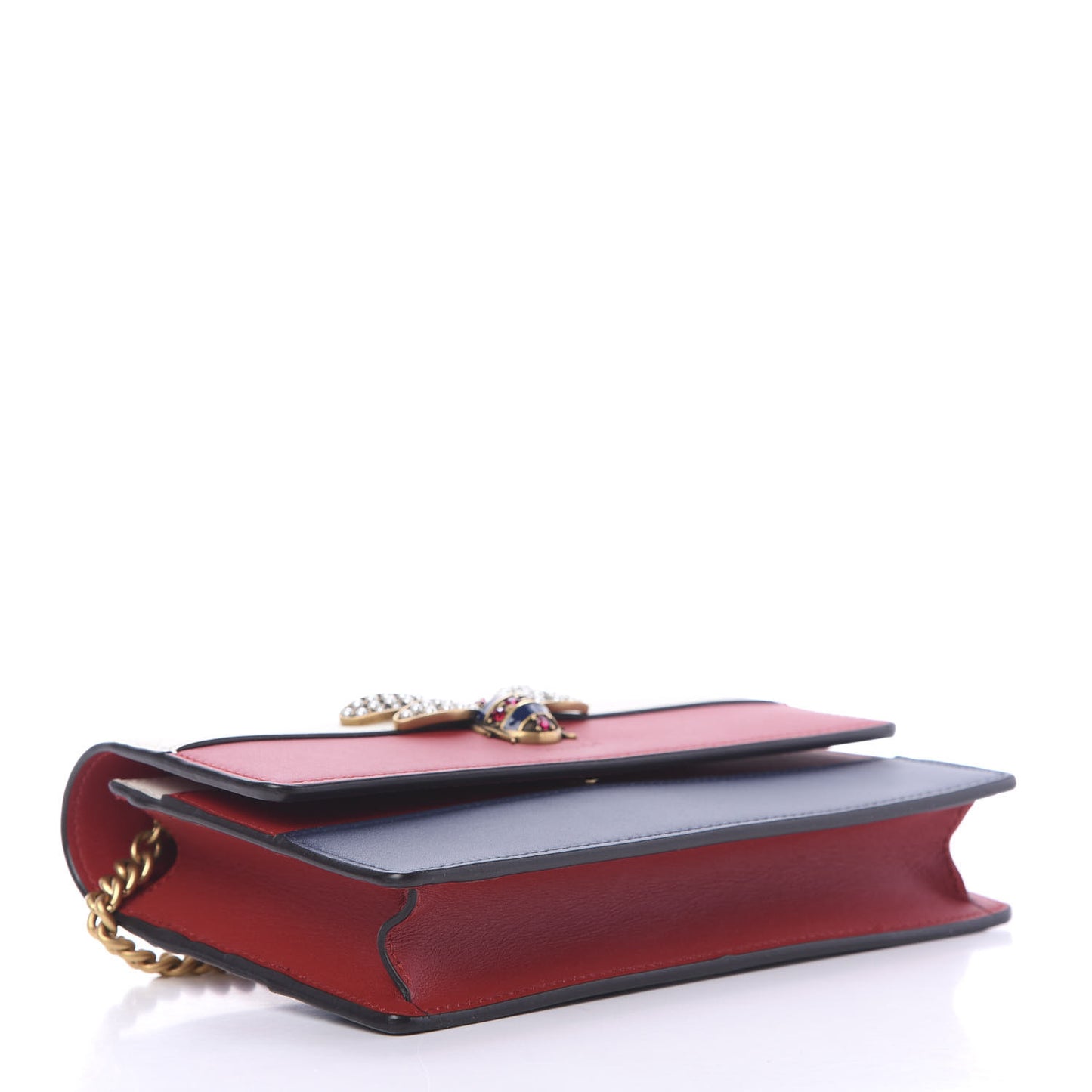 Calfskin Queen Margaret Chain Wallet Blue Agata Hibiscus Red Mystic White