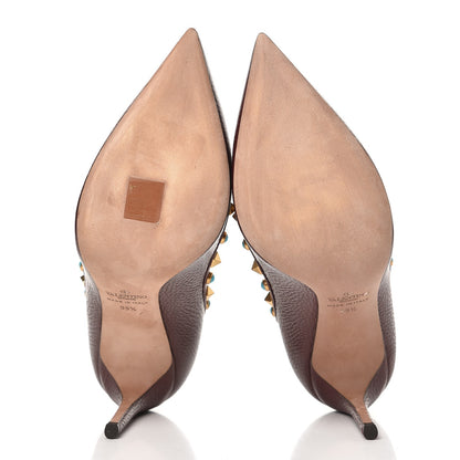 Valentino Garavani Pebbled Calfskin Rockstud Rolling 100mm Pumps 39.5 Rubin 5 of 10