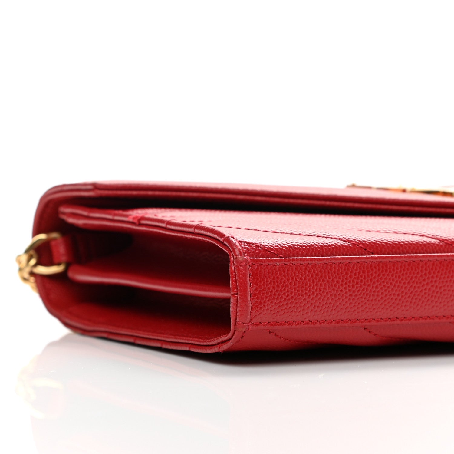 Saint Laurent Grain De Poudre Matelasse Chevron Monogram Chain Wallet Red 8 of 12