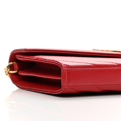 Saint Laurent Grain De Poudre Matelasse Chevron Monogram Chain Wallet Red 8 of 12