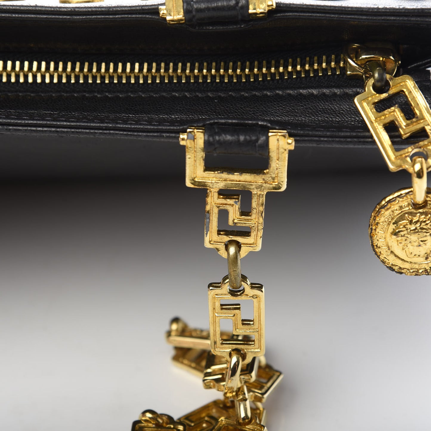 Calfskin Medallion Tribute Chain Shoulder Bag Black