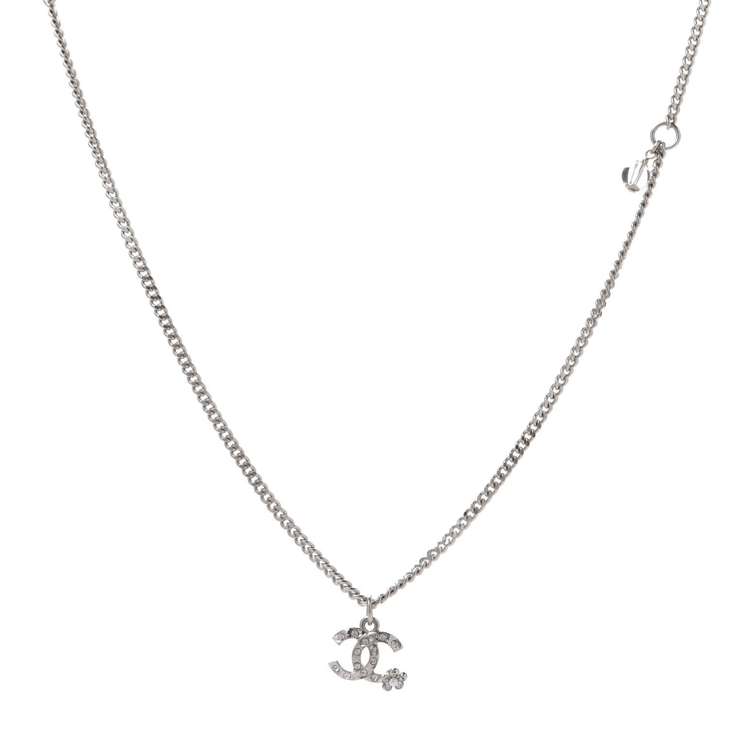 Pearl Crystal CC Pendant Necklace Silver