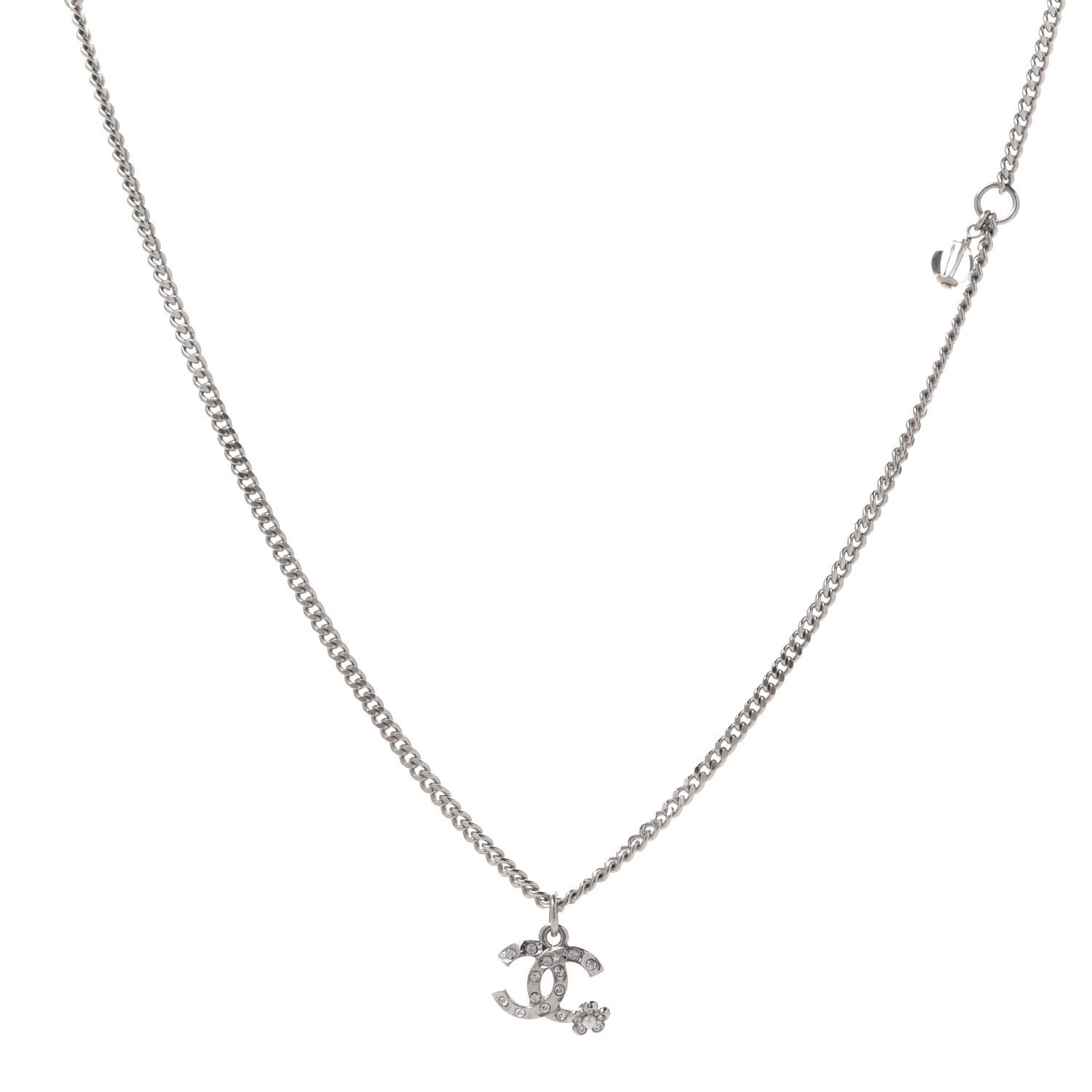 Chanel Pearl Crystal CC Pendant Necklace Silver 1 of 6