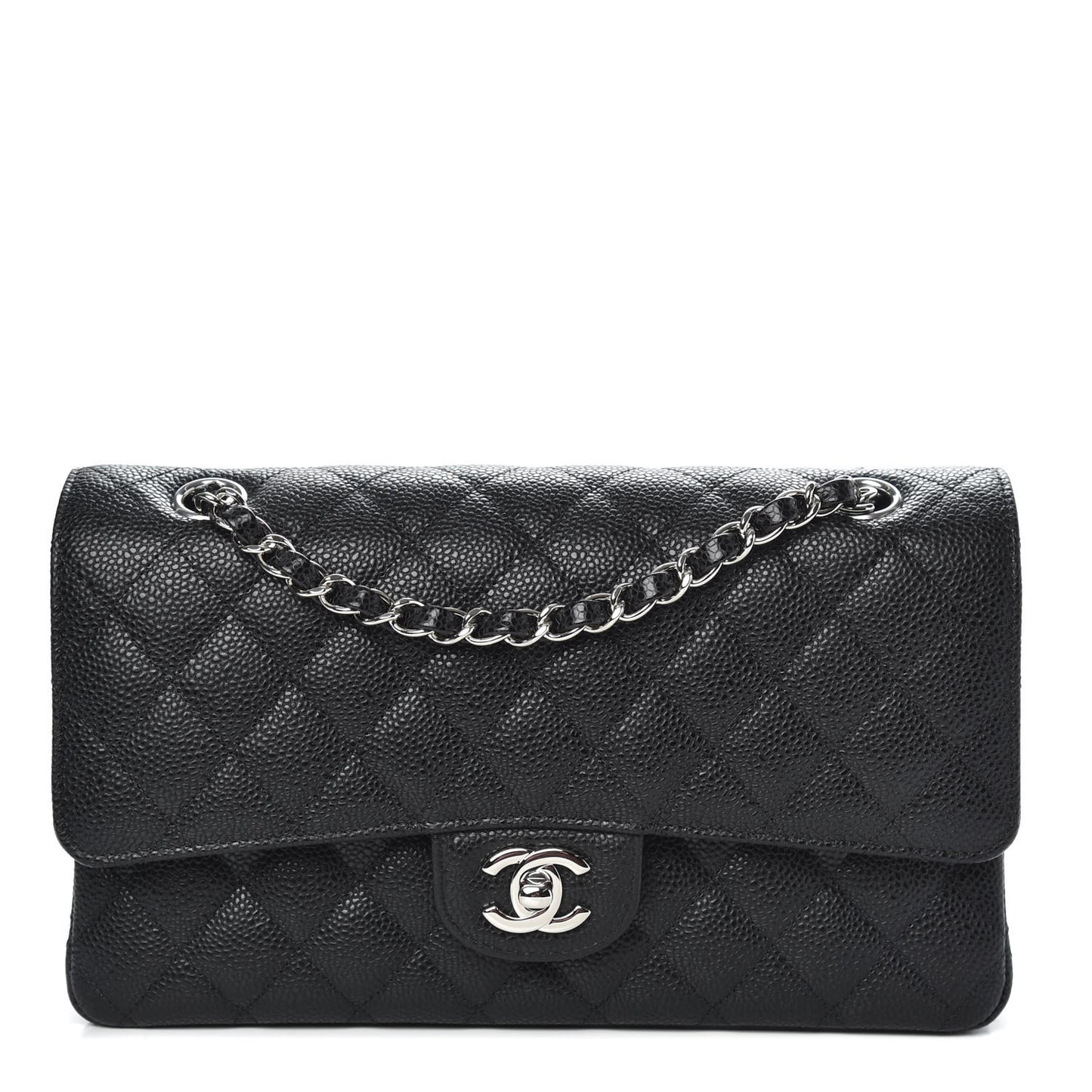 Caviar Quilted Medium Double Flap Black