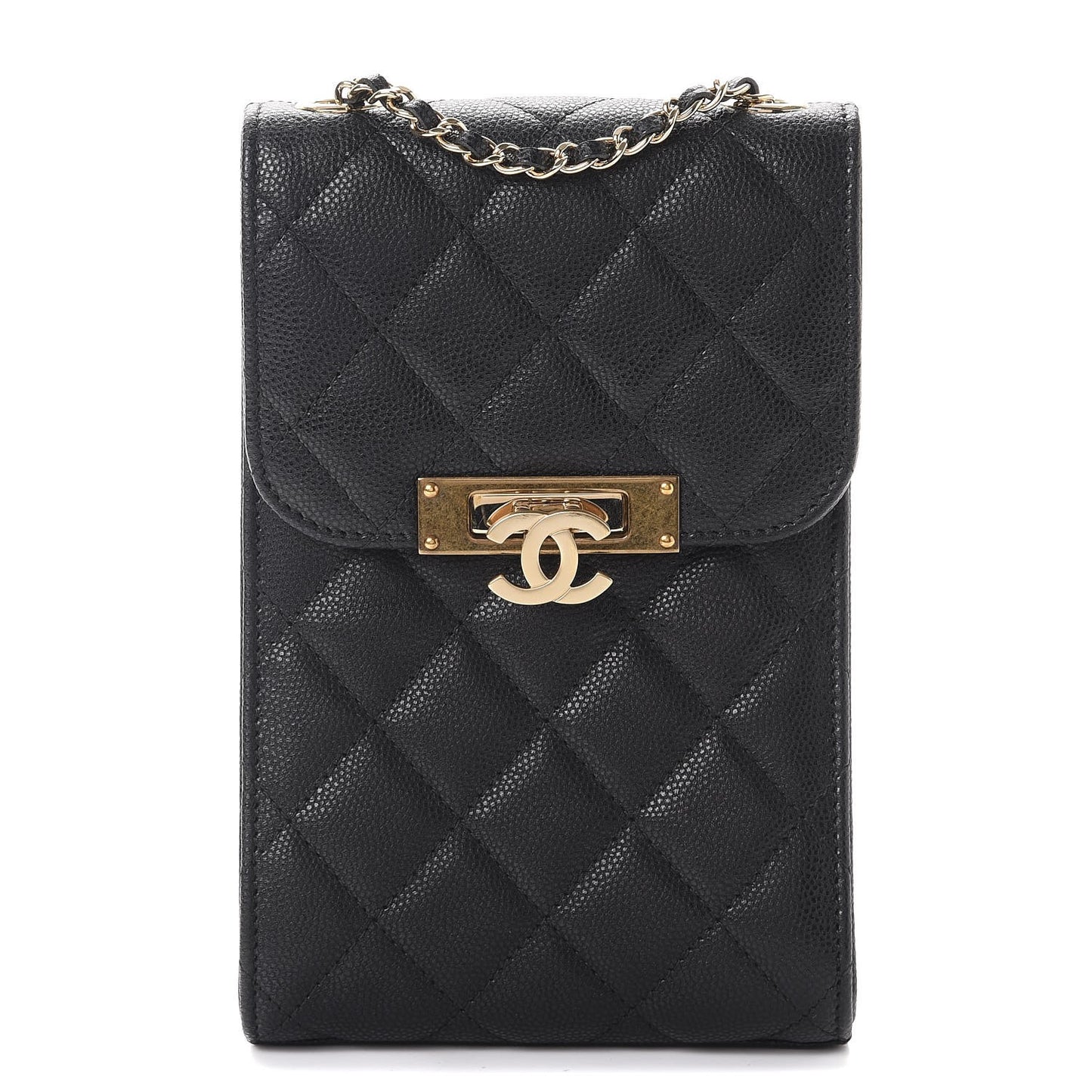 Caviar Quilted Golden Class Phone Holder Black
