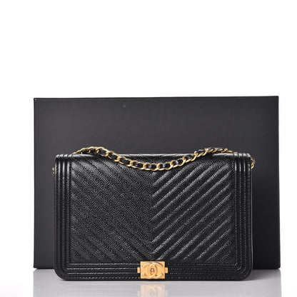 Chanel Caviar Chevron Quilted Boy Wallet On Chain WOC Black 9 of 9