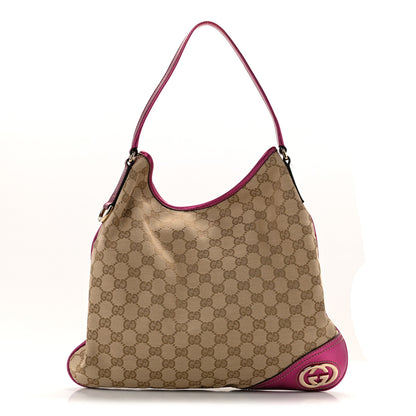 Gucci Metallic Calfskin Monogram Medium New Britt Hobo  Pink 1 of 13