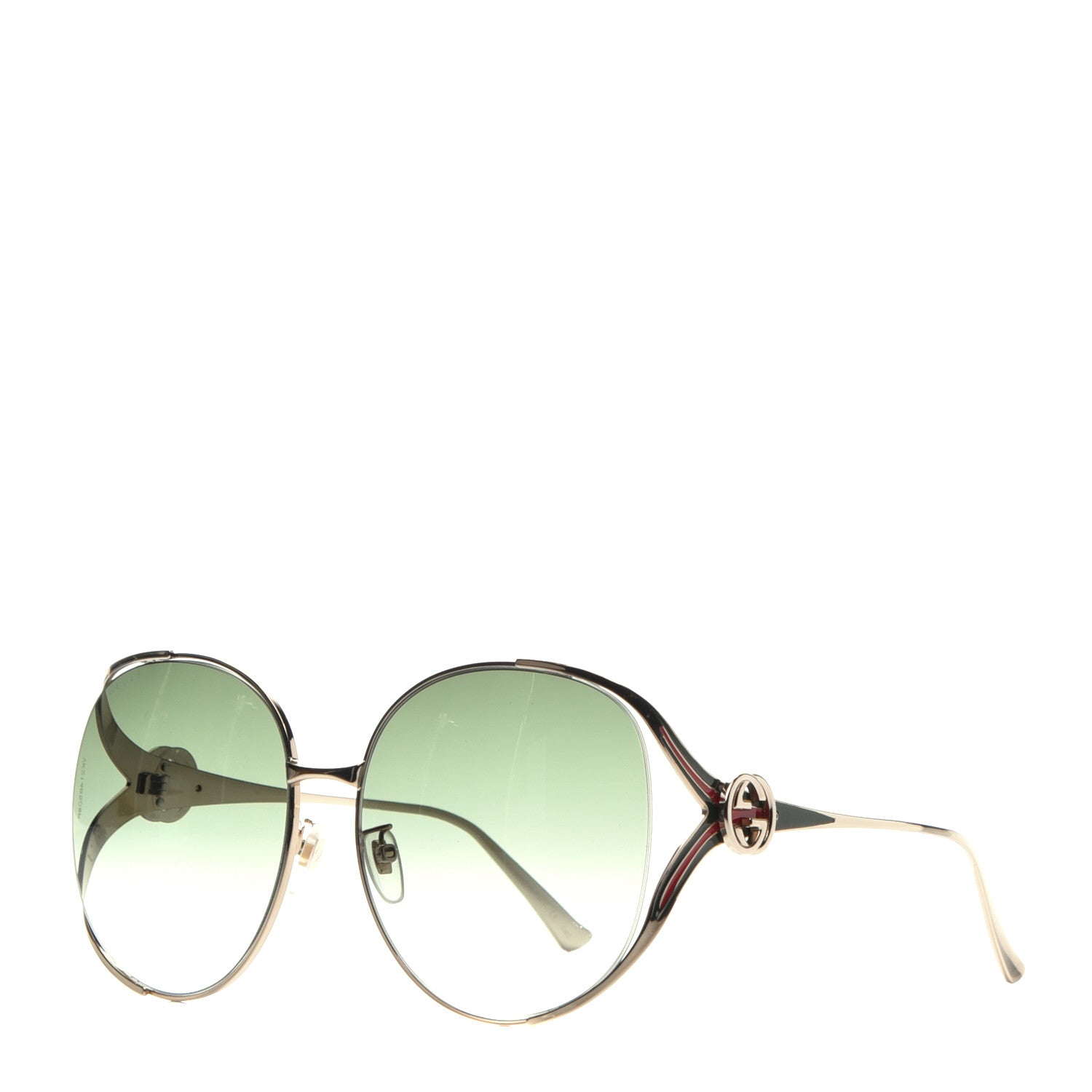 Gucci Metal Oversized Round Frame GG0225S Sunglasses Gold 1 of 8