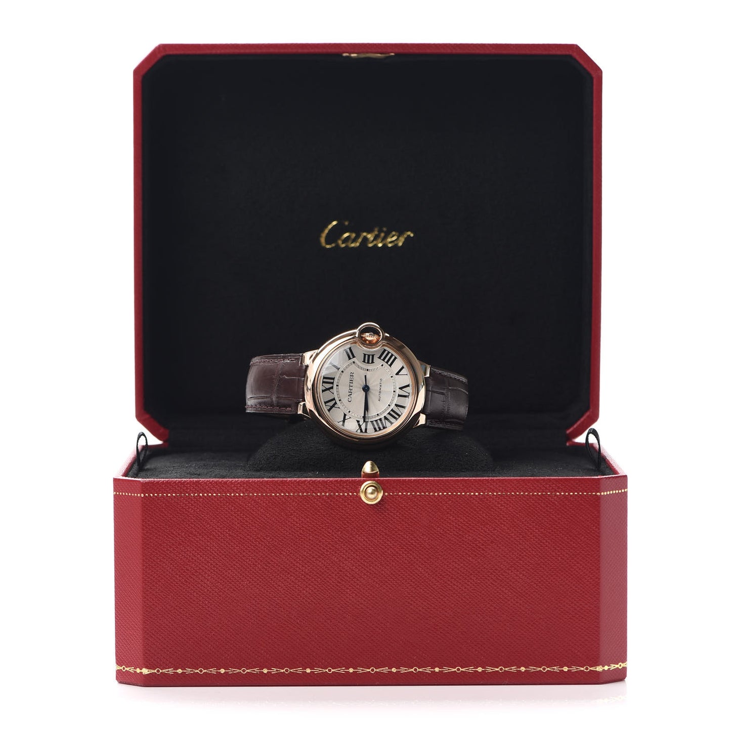 18K Pink Gold Alligator 36mm Ballon Bleu De Cartier Automatic Watch