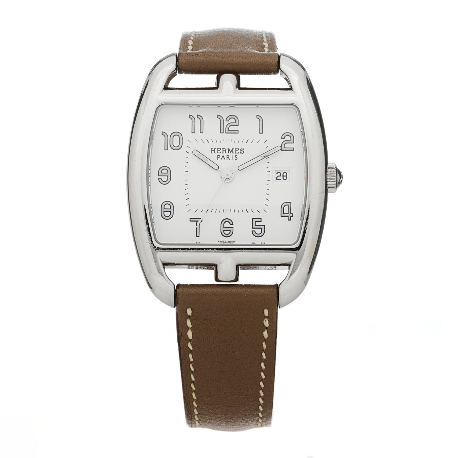 Hermes Stainless Steel Swift 33mm Cape Cod Tonneau Quartz Watch Etoupe 1 of 5