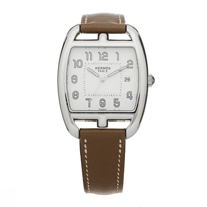 Hermes Stainless Steel Swift 33mm Cape Cod Tonneau Quartz Watch Etoupe 1 of 5