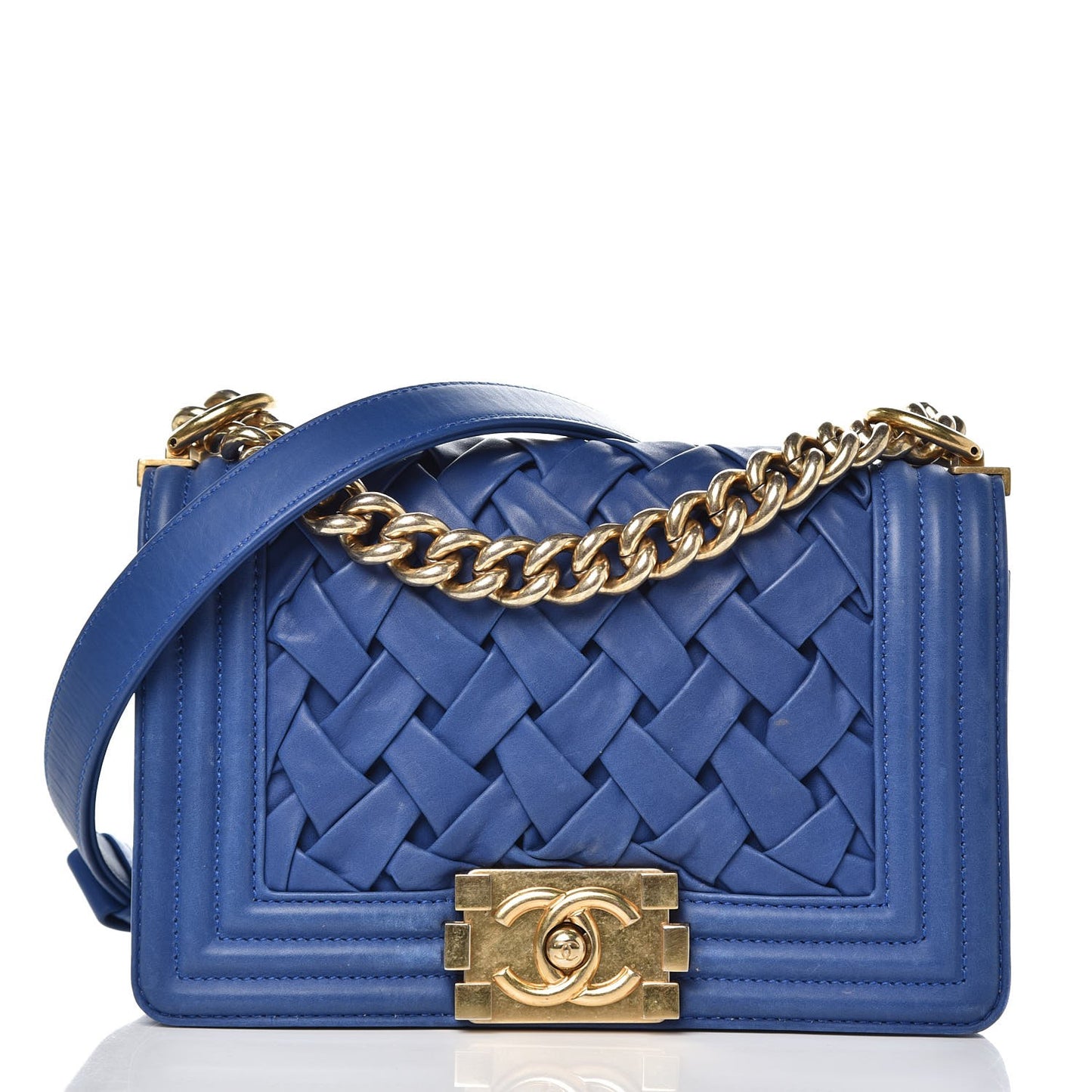 Lambskin Woven Small Chateau Boy Flap Blue