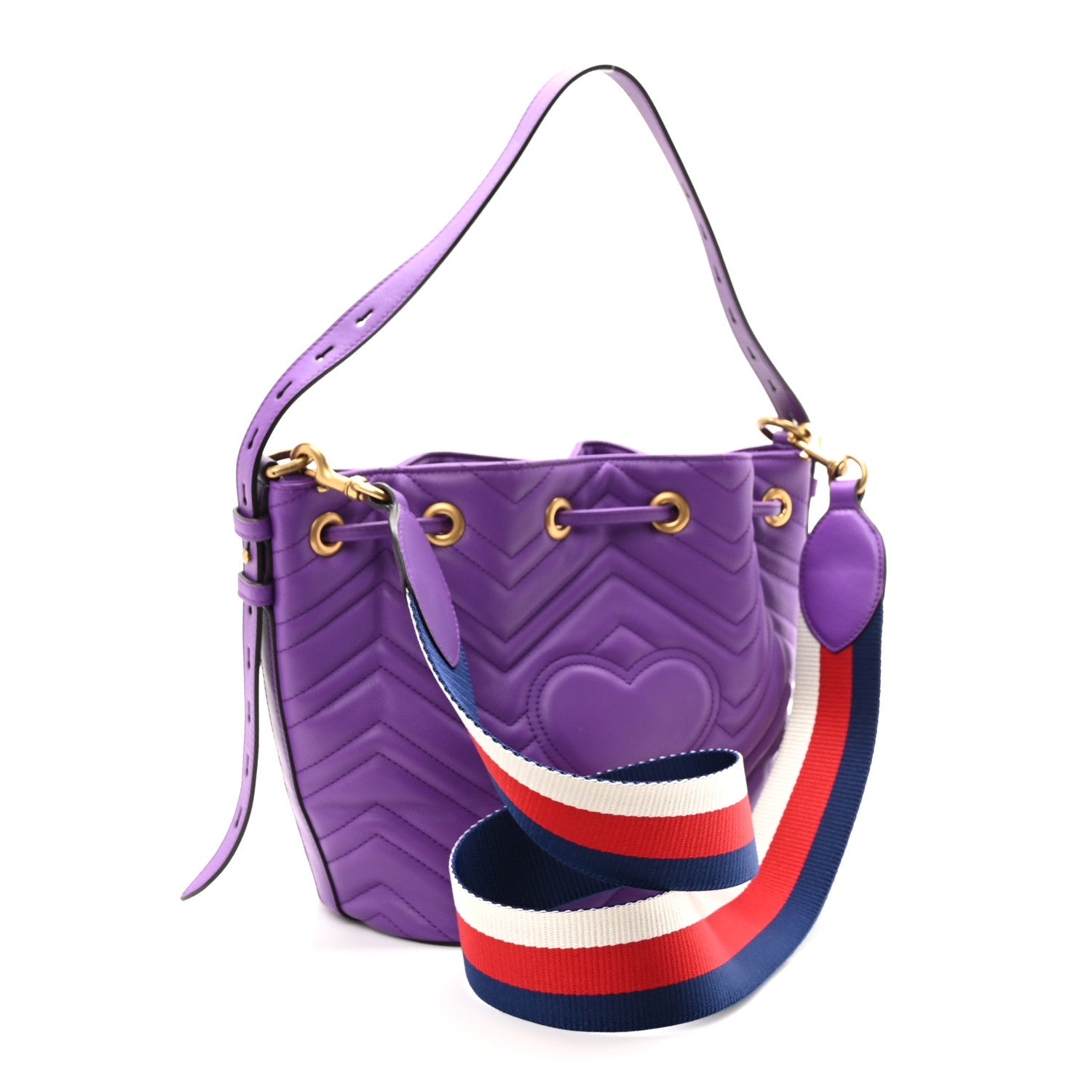 Gucci Calfskin Matelasse Sylvie Web GG Marmont Bucket Bag Purple 3 of 10