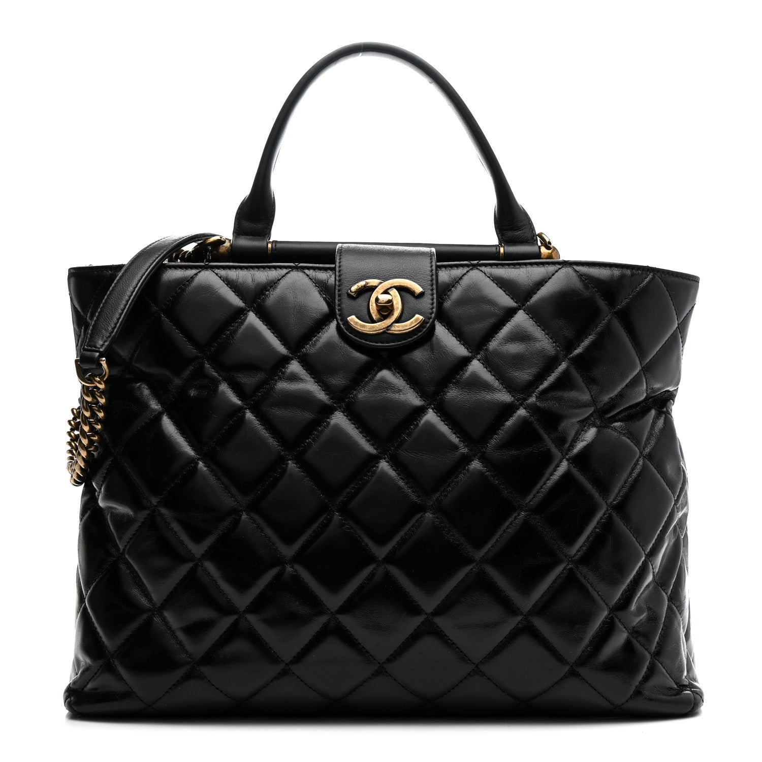 Chanel Glazed Calfskin Quilted Gold Bar Tote Black 1 of 13