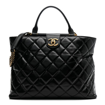 Chanel Glazed Calfskin Quilted Gold Bar Tote Black 1 of 13