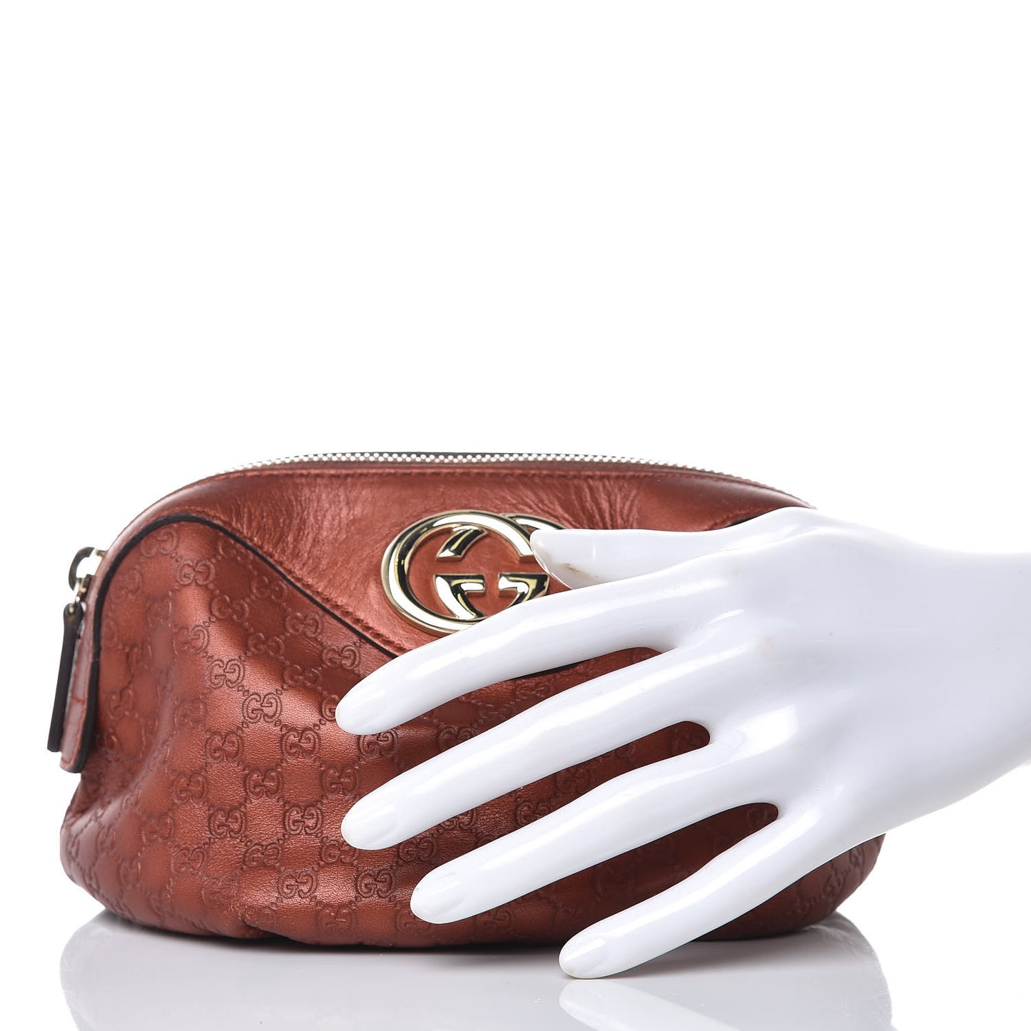 Metallic Microguccissima GG Cosmetic Case Burnt Orange