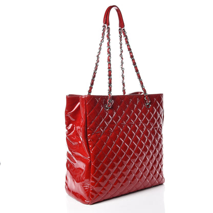 Chanel Patent Quilted Large Shopping Tote Red 3 of 10