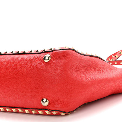 Valentino Garavani Pebbled Calfskin Small Rockstud Tote Deep Orange 8 of 8