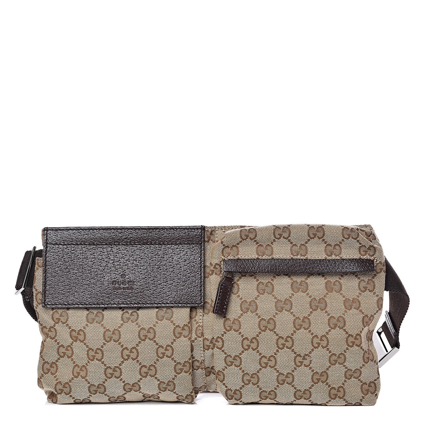 Gucci GG Monogram Double Pocket Belt Bag Dark Brown 1 of 10