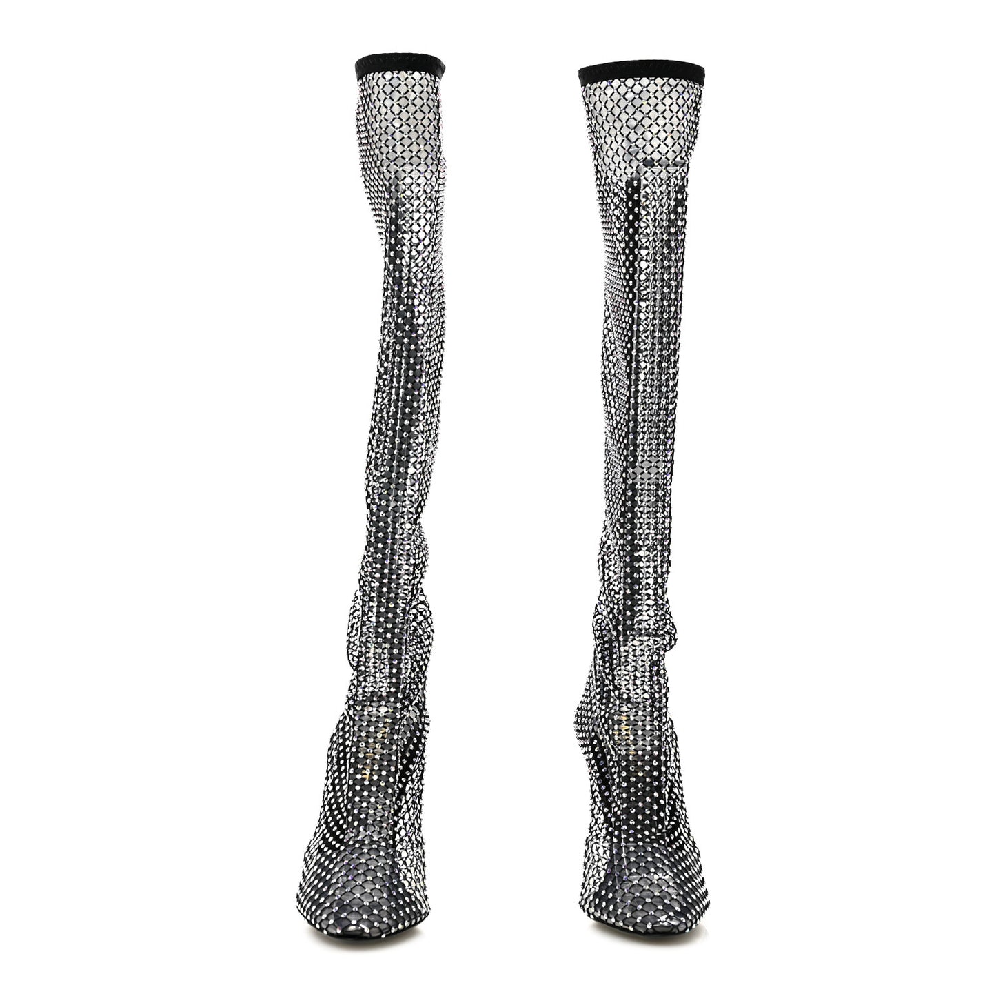 Mesh Crystal 68 Knee High Boots 39 Black