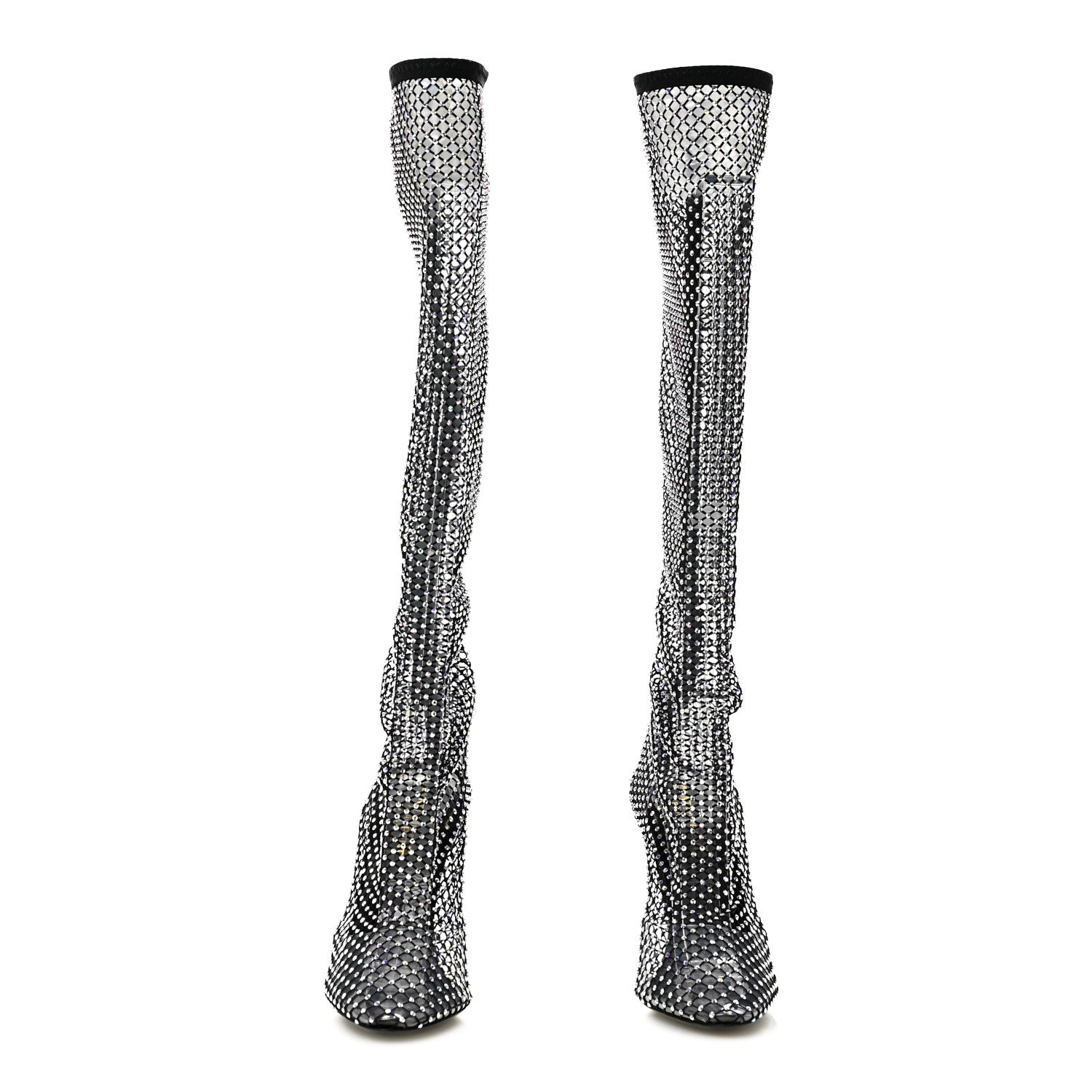 Saint Laurent Mesh Crystal 68 Knee High Boots 39 Black 2 of 8