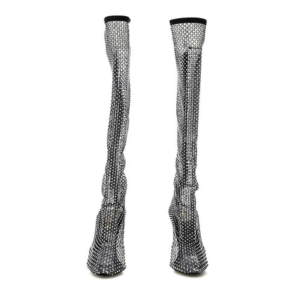 Saint Laurent Mesh Crystal 68 Knee High Boots 39 Black 2 of 8