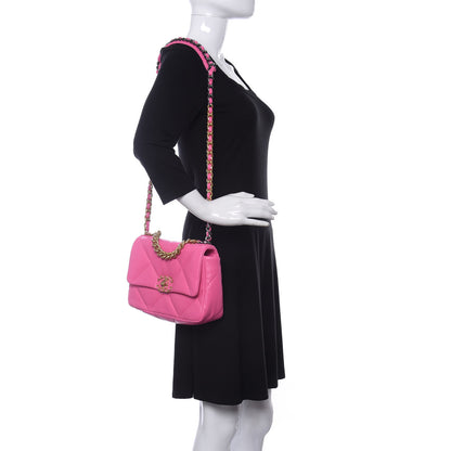 Chanel Shiny Lambskin Quilted Medium Chanel 19 Flap Neon Pink 2 of 11