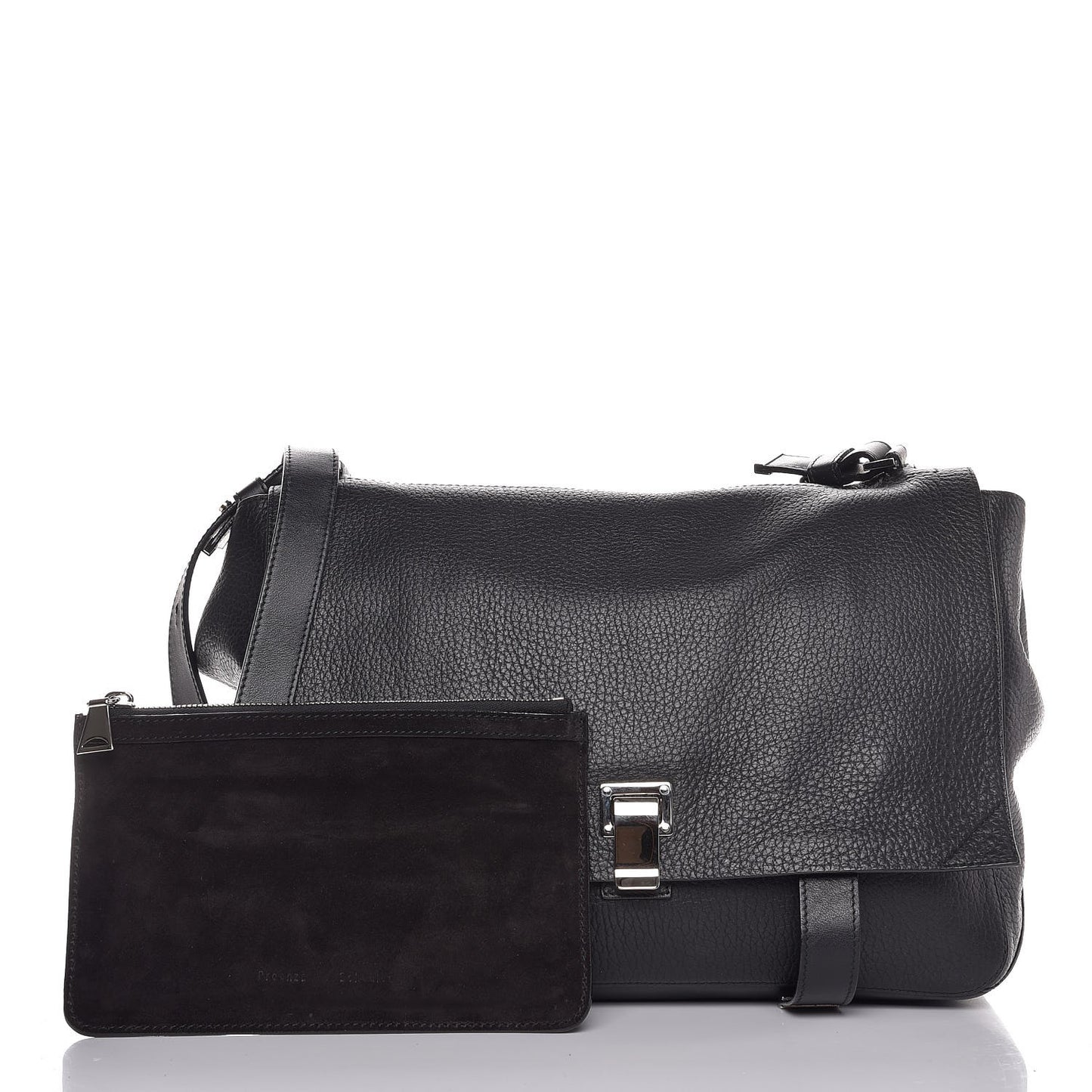 Pebbled Calfskin Double Sided PS Courier Bag Black